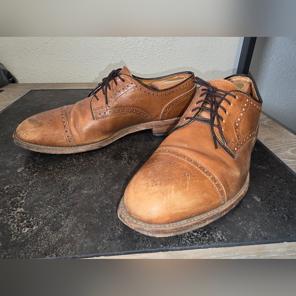 MENS ALLEN EDMONDS WALNUT SANFORD BROWN LEATHER WINGTIP OXFORDS